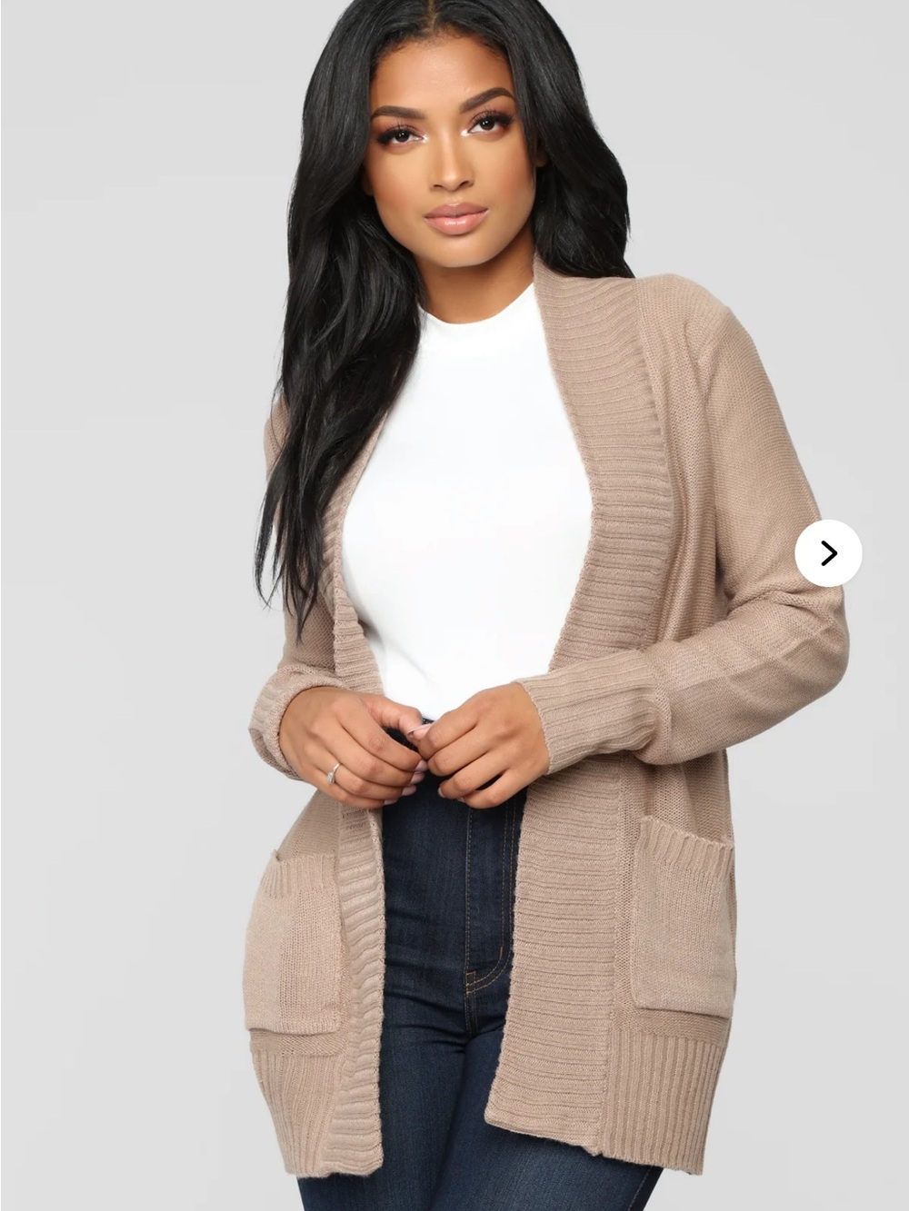 Fashion Nova Open-Front Taupe Knit Cardigan